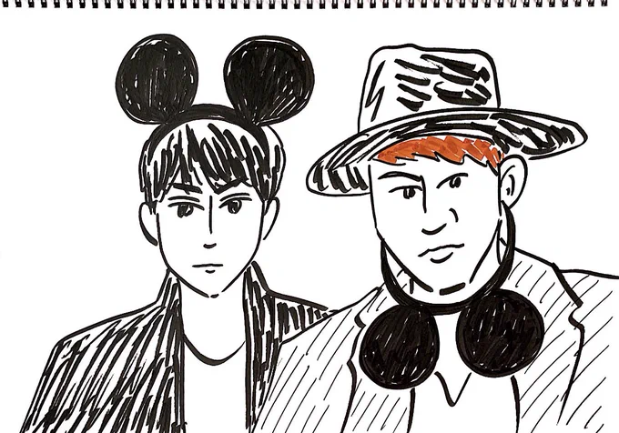 今日は堂珍嘉邦さんの誕生日ということで、
「有名テーマパークに行ったCHEMISTRY」を描きました。
#有名人誕生日イラスト 