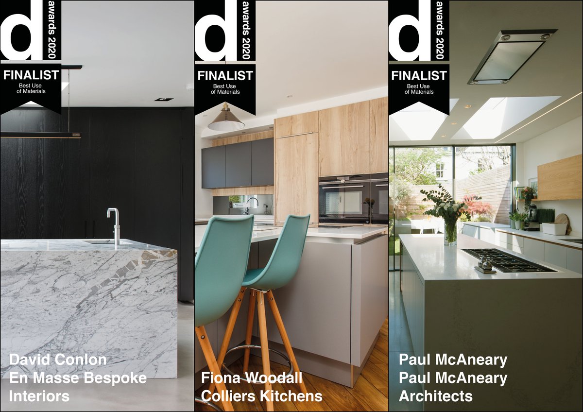 Tomorrow, @designerawardUK will announce this year’s winner of ‘Best Use of Materials’. Finalists include: David Conlon, En Masse Bespoke Interiors, Fiona Woodall, Colliers Kitchens @Colliers_UK Paul McAneary Architects @PaulMcAneary Good luck! #Architecture #design #kitchens