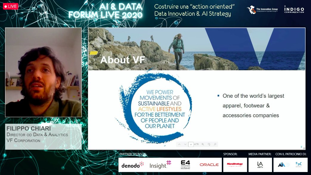 TIG_italia's tweet photo. Al via la seconda parte della Sessione Plenaria 2 dell'AI & Data Forum LIVE con la testimonianza di Filippo Chiari, Director of Data & Analytics, @VFCorp, che presenta i 3 Analytics focus del Gruppo: consumer analytics, demand chain analytics e channel analytics.
#tigAI https://t.co/YsqlNu8WQi
