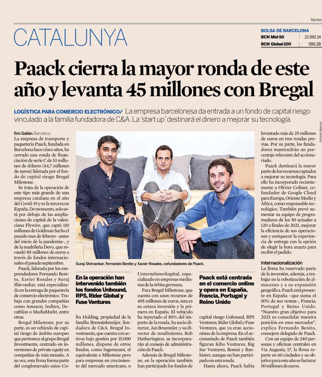 Aquilino's tweet photo. Ya sé que las rondas no se celebran y no están correlacionadas con el éxito de la compañía, pero hoy somos muchos los que estamos felices con el progreso de Fernando y el equipazo de #paack. Y con grandes coinversores: @cebrianmonereo @joemycool #unbound #riderglobal y otros https://t.co/beGdVg6H9e