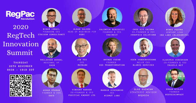 regpac_'s tweet photo. Join the #RegTech Summit 2020 on Thursday 26/11. Learn more about how #healthtech and #Cybersecurity are related to #regtech. Get your ticket  https://t.co/J10DFFsMoW @regpac_ @MonaZoet  #regpacrevolution #regtech #innovationsummit #healthcare #sustainability https://t.co/tsCvDcxFuE