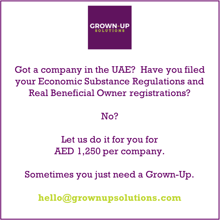 thegrownup's tweet photo. Almost all companies in the UAE need to file Economic Substance and Real Beneficial Owner information with their licensing authority (on-shore or freezone).

If you haven't done it yet, let us help you.

hello@grownupsolutions.com

#talktoagrownup #UAE #business #SME #support https://t.co/0OHZlM1RqI