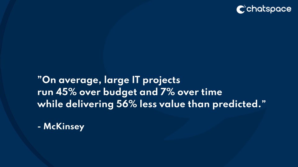 GalviaAI's tweet photo. According to @McKinsey: "On average, large IT projects run 45% over budget and 7% over time while delivering 56% less value than predicted."
https://t.co/80M70HeXMG
#projectmanagement #ai #intelligentfutureofwork https://t.co/YSeKydVnTw