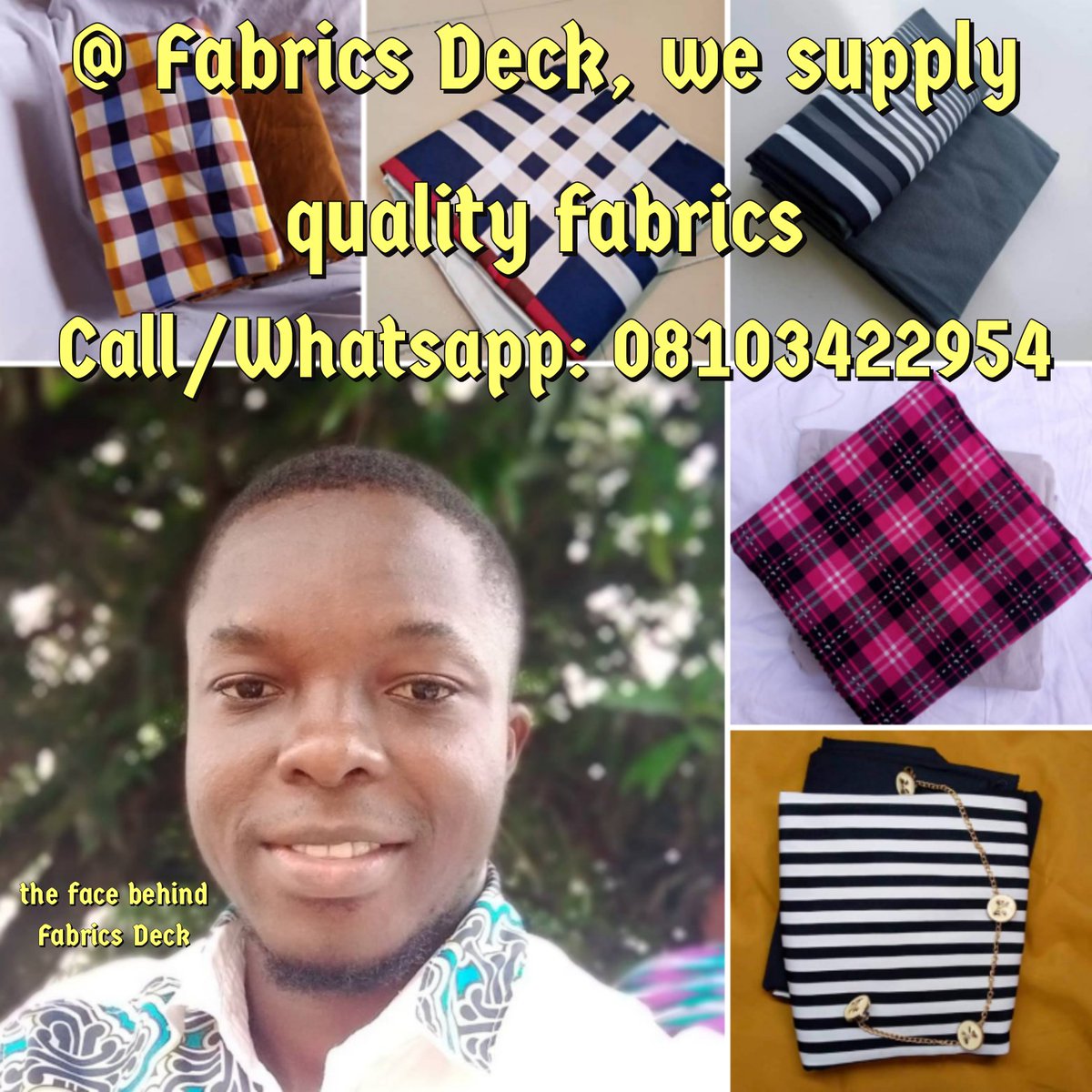 iDoc_Charles's tweet image. Wholesale prices:
📌 Plain and Pattern = #1500 (Complete 4yards)
📌 Senator Materials = 800 per yard (for Cashmere)
📌 1200 (for stock and Checkers)

📌 Ankara Daviva Print = 1500 (6 yards each)

#plainandpattern #fabricsinlekki #fabricforsale #fabricsupplier #asoebifabrics