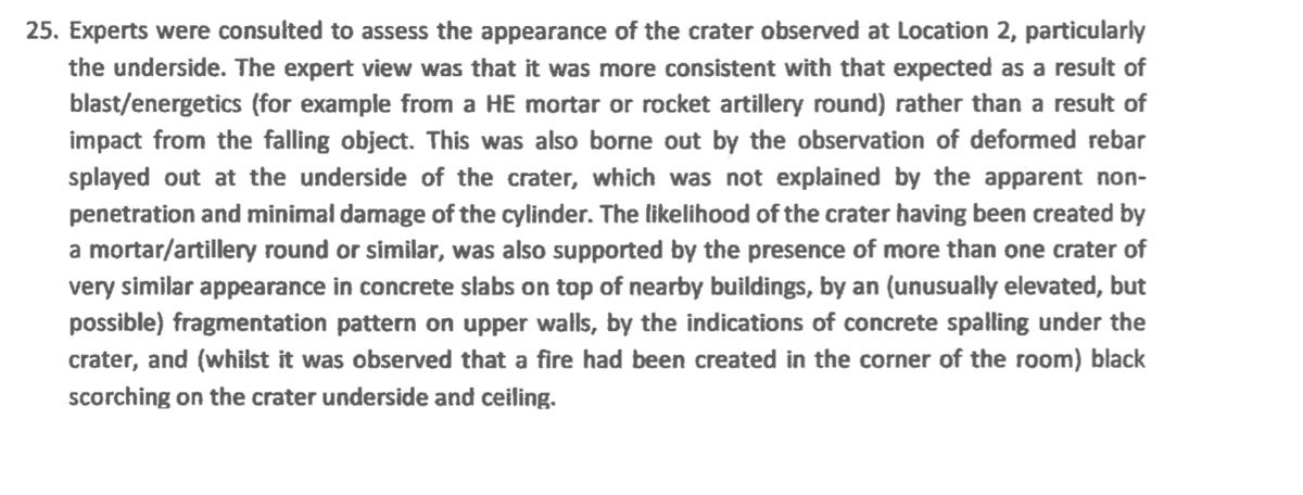 11) The engineering report questioned whether the cylinder at location 2 could have caused the observed damage in the roof