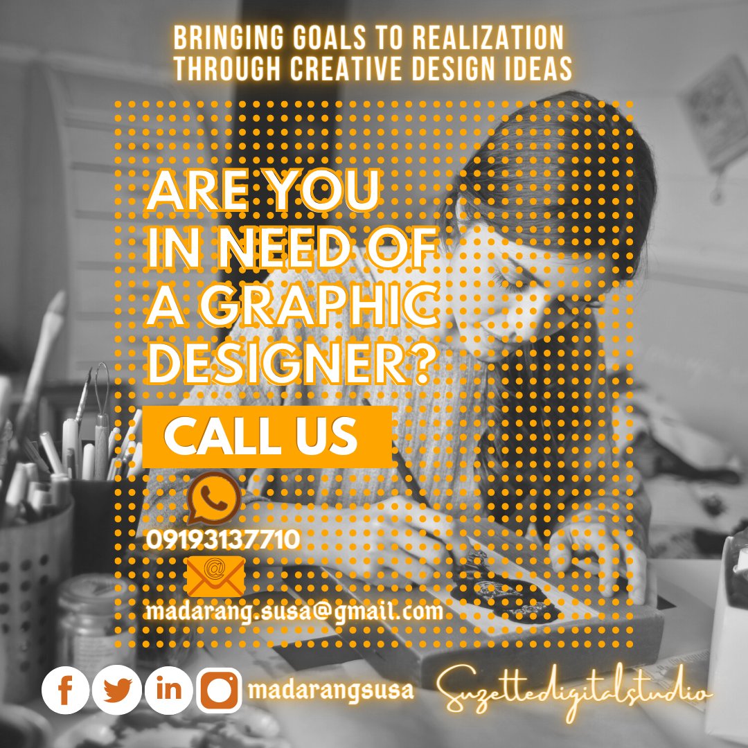 MadarangSusa's tweet photo. With so many graphics designers you can find online, it is quite confusing to choose the right one for you. Look no more. I'm the perfect fit for your designer's needs. Let's talk now. 

#suzettedigitalstudio #graphicdesigner https://t.co/Vau9PBpGaJ