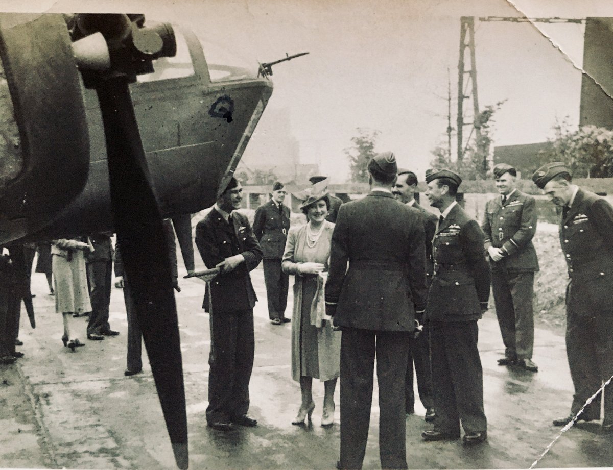 4) The visit of King George & Queen Elizabeth to 114 Sqn, RAF West Raynham, in April 1942. They're chatting to Wing Cdr Jenkins, who'd been shot down on 27.3.42 & reported safe a few days later (p51  #AboveUsTheStars ).