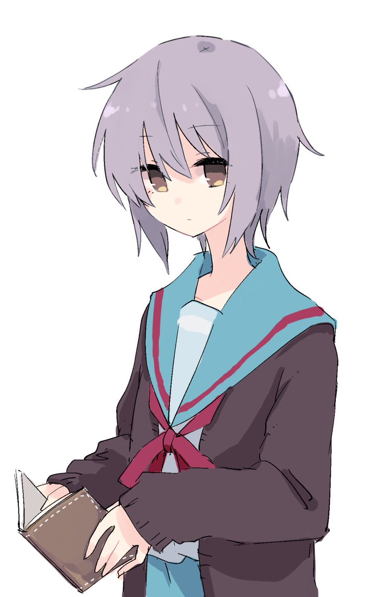 nagato yuki 1girl kita high school uniform solo school uniform sailor collar winter uniform book  illustration images