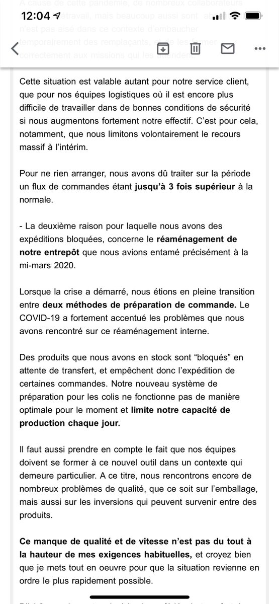 Ça me rappelle cette histoire du confinement 1 où Zoomalia avait été bousculé par l'afflux de commandes (c'était une cata de trouver de quoi nourrir ses animaux). Le PDG avait fait un mail à ses clients pour s'excuser et montrer comment il préparait l'avenir. Il a tout compris.