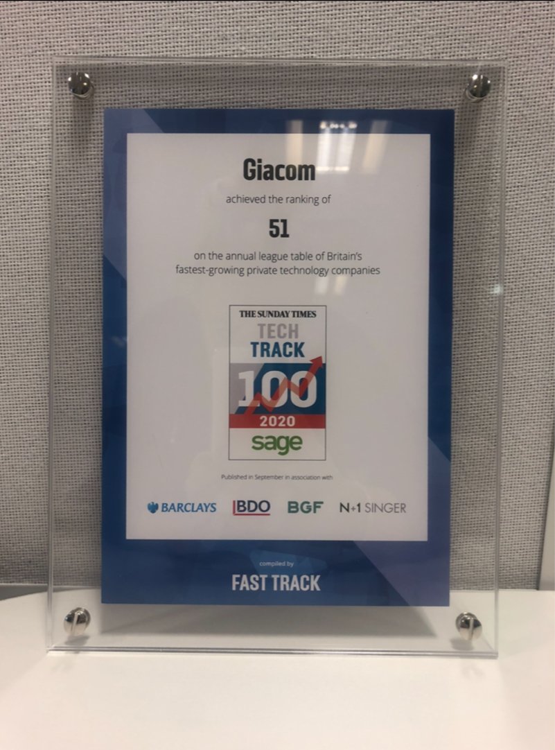 GiacomCM's tweet photo. Our latest additions to the Giacom awards cabinet! We're still so thrilled about these achievements, thanks again to all of our customers and vendors for making these achievable👏 #Awards #Acronis #TechTrack100 https://t.co/h5gMvCRmMq
