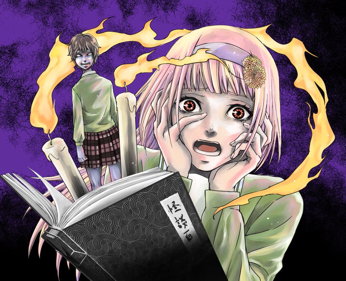 #皆さん線画と塗った後を見せてください
怖がり女子。
カラーサムネイル?は扉ページをアレンジしたので線画とカラーで微妙にデザインが違ってるっす。