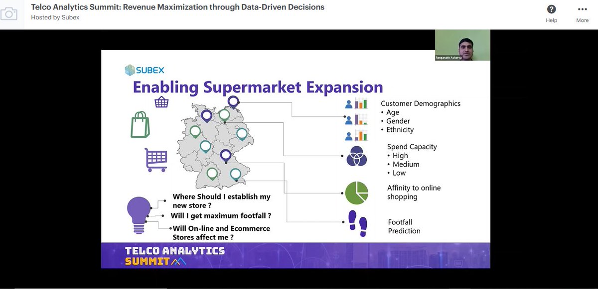 subex's tweet photo. Ranganath Acharya, sharing his thoughts on how #telecom data can provide valuable information to supermarket stores, helping them in Store expansion planning at Telco Analytics Summit.
#TelcoAnalyticsSummit #AdvancedAnalytics
#TelecomAnalytics #DataAnalytics https://t.co/z4ZzxQI9dR
