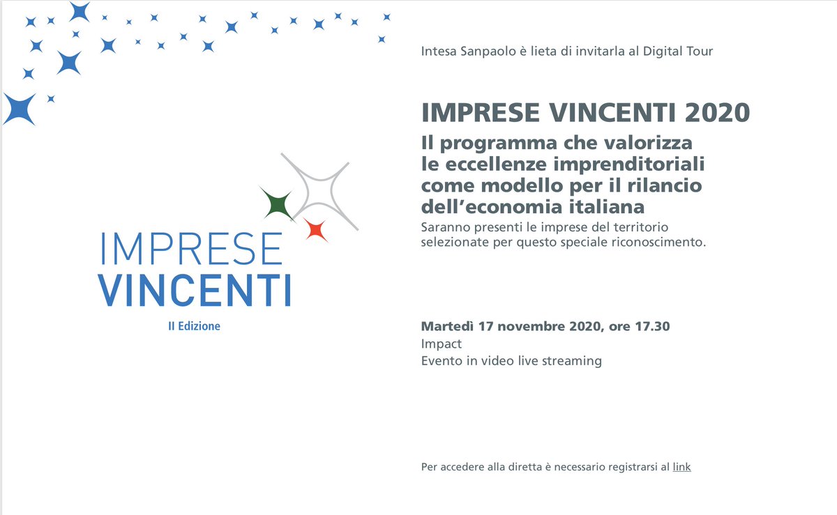 Tiresia_Polimi's tweet photo. Oggi alle ore 17.30 @mariocalderini interverrà al Digital Tour #ImpreseVincenti di @intesasanpaolo nell’evento dedicato alle imprese no profit che hanno saputo attuare importanti meccanismi di resilienza in questa difficile pandemia. 

Iscriviti: https://t.co/ox6DZNaRe2 https://t.co/nMuQ0kHVOy