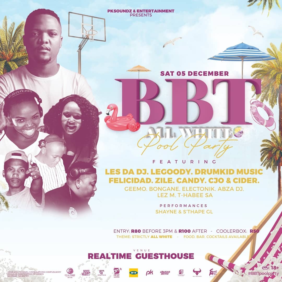 Pablo_Khumalo's tweet image. Attention Fam!! 🚨

Let's meet up on the 5th December at Realtime Guest house (Thaba Nchu) 📍 for a great time 🥂 Please share with your friends 😎

Tickets are available :whatsapp us on 076 566 3274 / 076 074 2204 

#BBTAllWhitePoolParty #pksoundz2020events