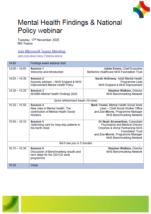 NHSBenchmarking's tweet photo. Excited to welcome you to our biggest webinar yet! #NHSBNMH will be bursting w/ insight, networking &amp; inspiration.

Check in later for commentary &amp; the 2020 infographic!

@AnushtaS @markybt @sarahofholloway @BHFT @NHSEngland @zoe__morris @SteveWatkinsNHS @Ellie_NHSBN @CatTurton https://t.co/jBgWuaIy51