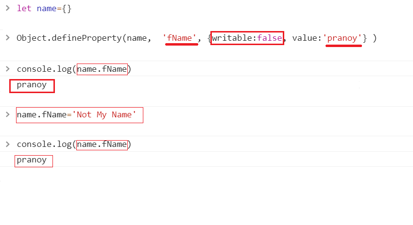 📢How to make an Object Property READ ONLY 📢

we ❤️ const, but  it does not work  😭 with object property. 

Solution :

👉 Object.defineProperty( obj , 'fname', { writable : false })

Here the third parameter is the configuration for the  property. 

#js #javascript #vanillajs