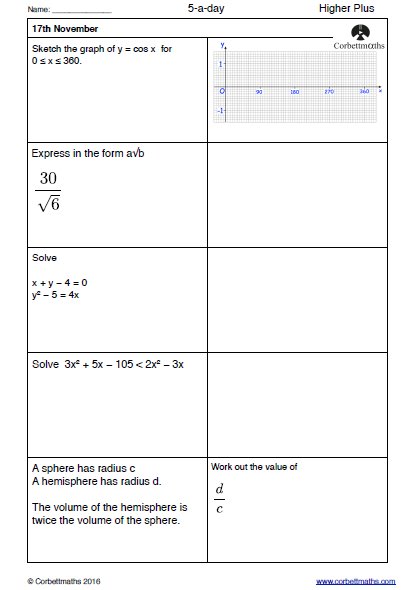 invictagrammar's tweet photo. The Maths department would like to wish Year 11 lots of luck for their Maths mock exam tomorrow!
Why not try today’s Higher &amp; more challenging Higher Plus 5-a-day worksheets for some extra revision!
#corbettmaths #maths5aday #revision
Answers: https://t.co/PXz8Izjmtg https://t.co/1P8bw9ggwP
