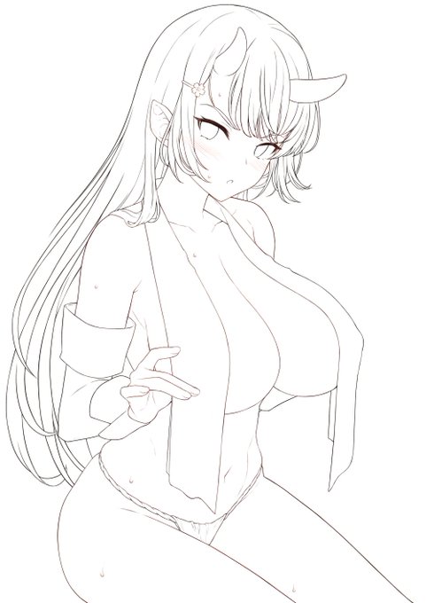 #皆さん線画と塗った後を見せてください 
後ろ髪は線画を描かないときもあります。 