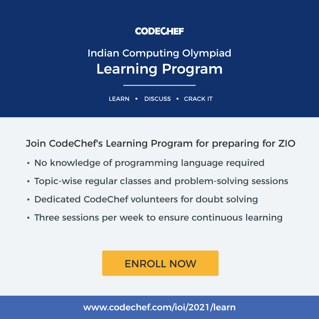 codechef's tweet photo. (1/2)You are not alone in this quest. Registered students can enroll for the Learning Program here: https://t.co/bibQMq6mpp
#GoForGold #CodeChef #programming #CodeChefForSchools https://t.co/tbLEG7m3OE