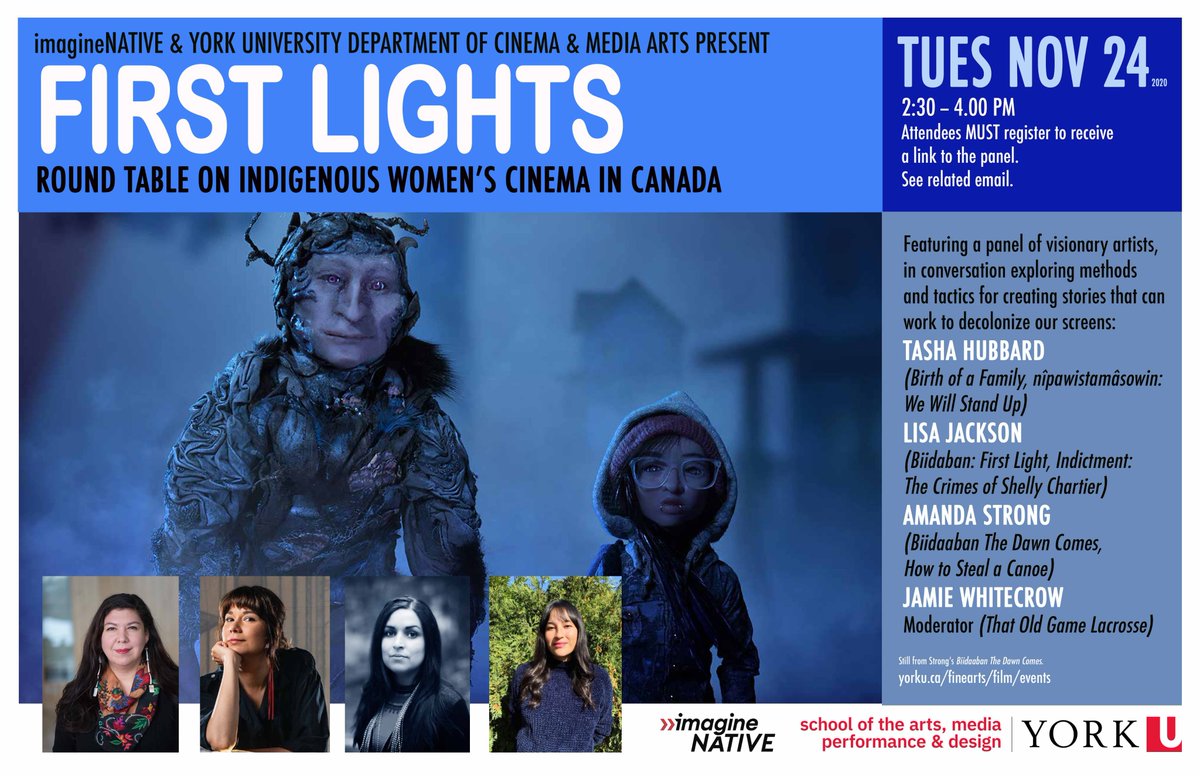 We are are so proud to co-present Indigenous Women’s Cinema in Canada with @yorkuniversity, a panel discussion exploring ways that stories can decolonize our screens. Featuring @TashHubbard, @nahmabin, @spottedfawnart, and Jamie Whitecrow. Register: yorku.zoom.us/webinar/regist…