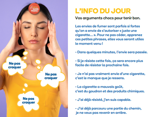 fcourtirepsbfc's tweet photo. #MonProgrammeSansTabac. Jour 17. Mon défi du jour : résister à l’envie pour ne pas craquer💪On vous soutient avec ces petites phrases et arguments chocs pour tenir bon👇✌️ https://t.co/lVy8cV8MIw