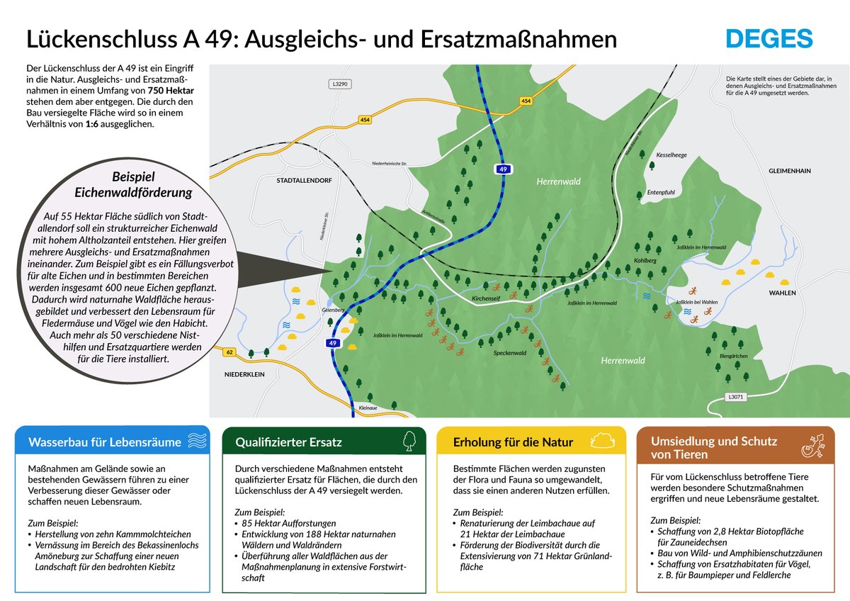 Ob Bau von Gräben, Baumpflanzungen oder Teich-Herstellung - Ausgleichs- und Ersatzmaßnahmen sind vielfältig. Erfahren Sie mehr in unserer Infografik ℹ️