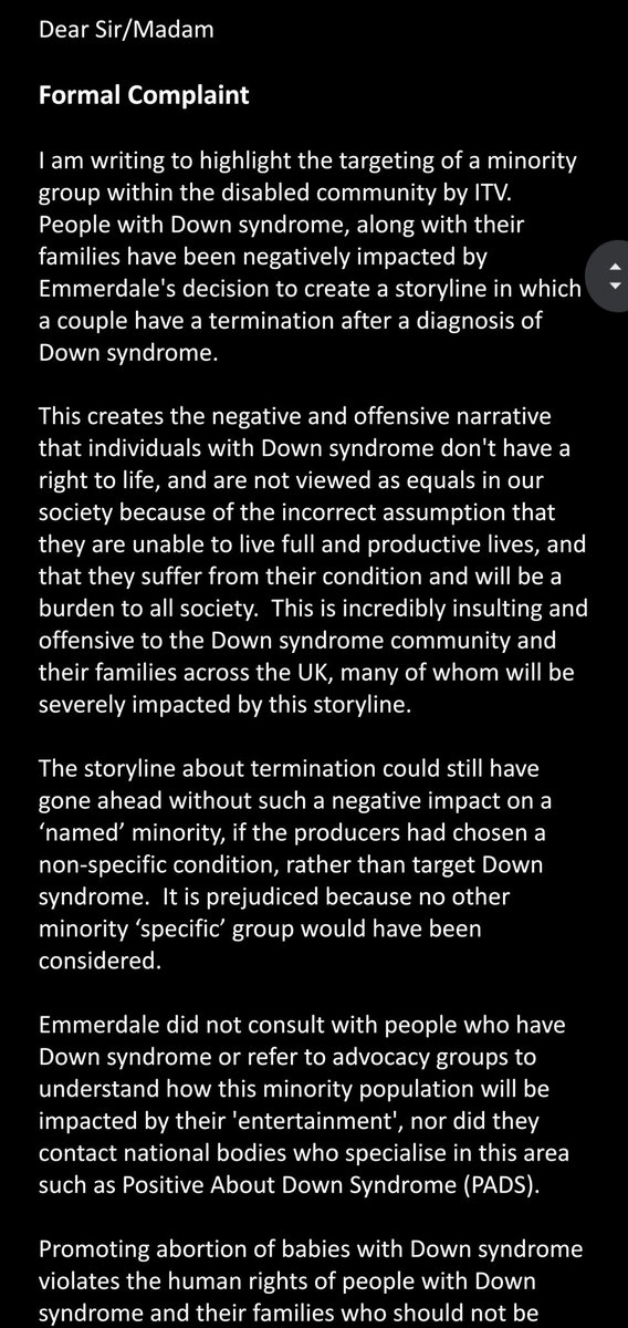 BobDuckNWeave's tweet photo. So. @emmerdale are running a horrifyingly outdated storyline which *encourages* the abortion of those with #DownSyndrome.

For reference, I am pro-choice, but encouraging abortion based on a disability is just wrong.

#EducatingEmmerdale

How to help in thread 👇 https://t.co/rn452kwTbL