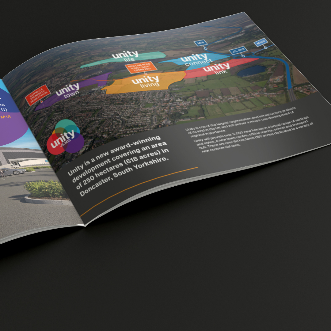 WeAreBlaze's tweet photo. As retained design &amp; branding agency for UNITY, a new dev'ment of 250 ha in #Doncaster for @WaystoneLtd &amp; @HargreavesLand we've produced a brochure to promote Unity Connect-a 45 ha industrial, logistics &amp; commercial park - Agents Knight Frank &amp; @CPPartnersltd #propertymarketing https://t.co/e1eujFH53J