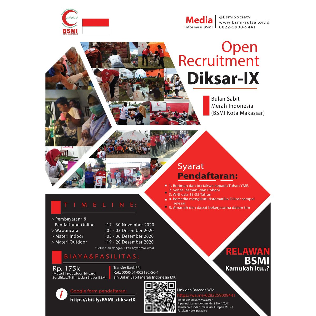 BSMISociety's tweet photo. 📢 *OPEN RECRUITMENT IX BSMI Kota Makassar* 📢

Kamu suka peduli melihat dampak musibah dan bencana?
Ingin turun jadi sosok relawan, tapi tak punya skill dan pengetahuan? 😩

Fix, kamu butuh BSMI untuk membuktikan kepedulianmu, dan BSMI butuh keseriusanmu mengikuti program ini😱 https://t.co/8RRDGaYAGY
