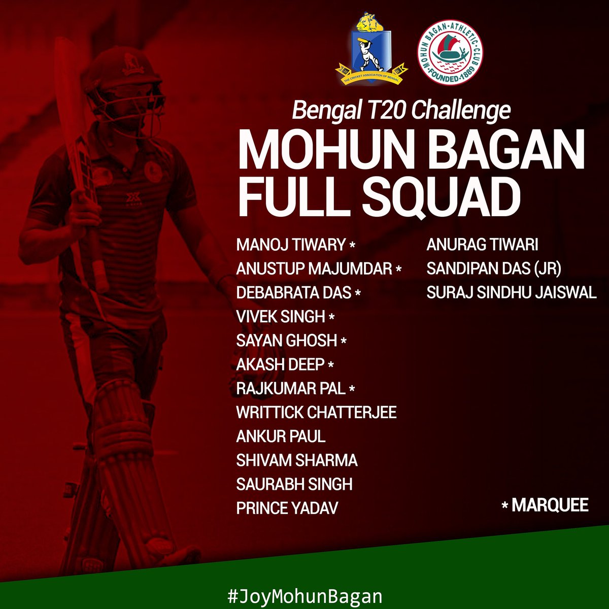 Mohun_Bagan's tweet photo. ✅ Mohun Bagan Cricket Squad
🔜 Bengal T20 Challenge

#JoyMohunBagan #cricket https://t.co/kV9MPrdVkq