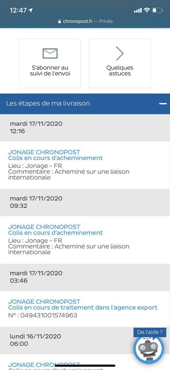 icp64's tweet photo. ⁦@Chronopost⁩ c’est quoi la différence entre 9:32 et 12:16 ??? https://t.co/jmoDaVQ1ko