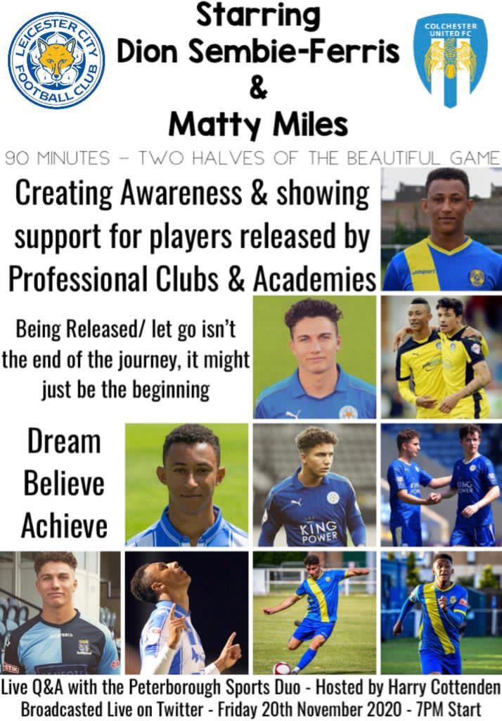 This Friday at 7pm myself and <a href="/mattymiles_/">Matty Miles</a> will be accompanied by our host <a href="/Harrycottenden/">H</a> in a Live Twitter video where we will be discussing life after professional/academy football, raising awareness and showing support to those who feel like their journey is over