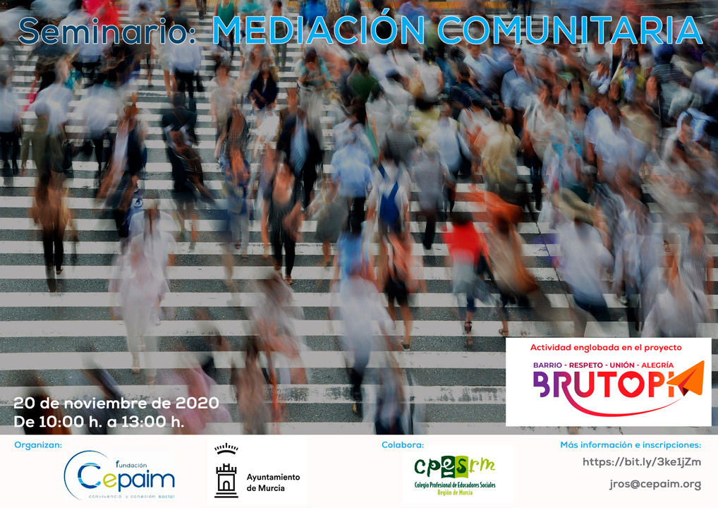 FundacionCepaim's tweet photo. ⚠️El próximo viernes, 20 de noviembre, celebramos el Seminario virtual sobre mediación comunitaria: “estrategias para la resolución de conflictos vecinales” en el territorio de #Murcia
⏳10:00 - 13:00h.
¿Te apuntas?
¡Estás a tiempo! https://t.co/v9mLY6gDtf @AytoMurcia #BRUTOPIA https://t.co/zFgjj4nzcq