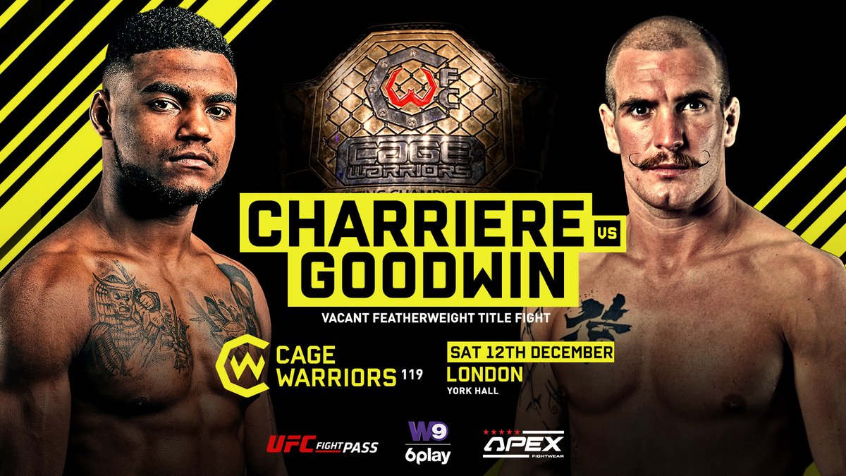 CageWarriors's tweet image. FEATHERWEIGHT TITLE ON DECK. 🏆

European MMA at its best.

In a clash between two of Europe’s elite at 145lbs, No1 contender Morgan Charrière (15-7) 🇫🇷 will meet Perry “The Predator” Goodwin (10-7) 🇬🇧 on December 12th.

The final fight of #THETRILOGY Strikes Back!