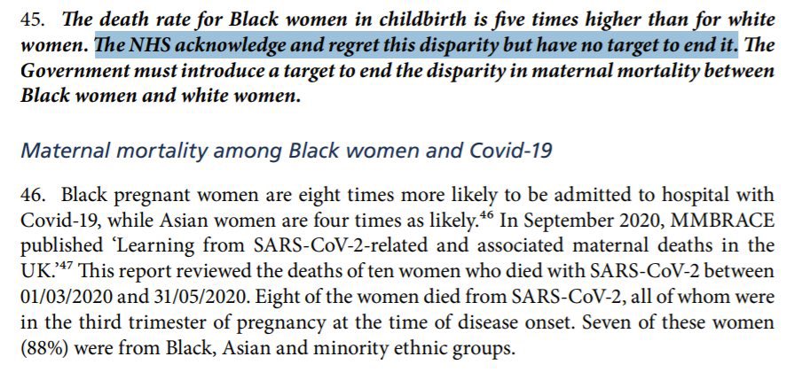 I would like to see such collective efforts to hold the NHS to account following the recent parliamentary report that states the NHS has no target to end the disparity between mortality rates in black and white women and birthing people.  #cont...2/5