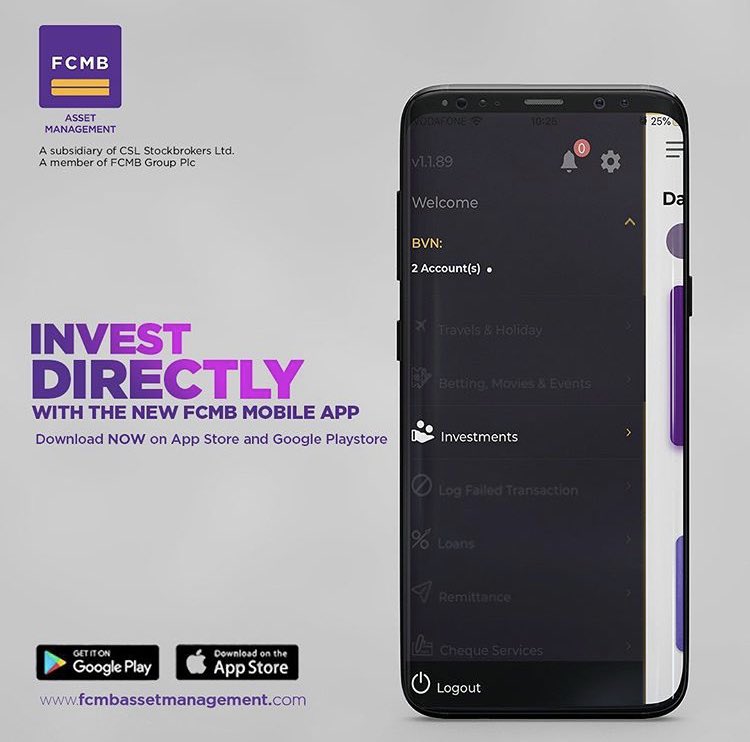 fcmbassetmgt's tweet photo. Now you can #Invest directly and credit your investment account with us using the new FCMB mobile app.
Download NOW on the iOS and Google playstore.
#VisionBeyondBorders #FCMB #FCMBassetManagement #Investing https://t.co/zVh3xo1a62