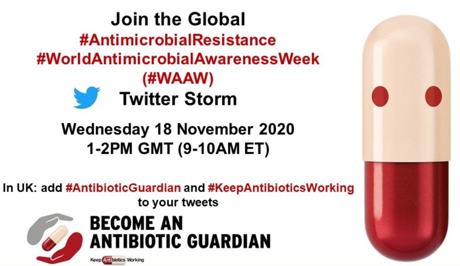 BSACandJAC's tweet photo. Are you ready for #WorldAntimicrobialAwarenessWeek tomorrow? Please take part in the Global Twitter Storm on the 18th November from 1-2pm (ET) #KeepAntibioticsWorking
Be an #AntibioticGuardian https://t.co/YVsfYAriQt