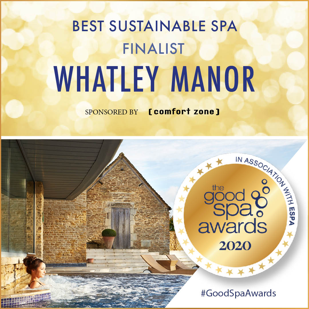 GoodSpaGuide's tweet photo. Congratulations to @Whatley_Manor - finalist in the 'Best Sustainable Spa' category, sponsored by @comfortzoneuk 🍾🥂 

The winner will be announced at The Good Spa Awards, in association with @ESPAskincare on Tuesday 24th November.  #GoodSpaAwards #Sustainability #spa https://t.co/huX07Wkedf