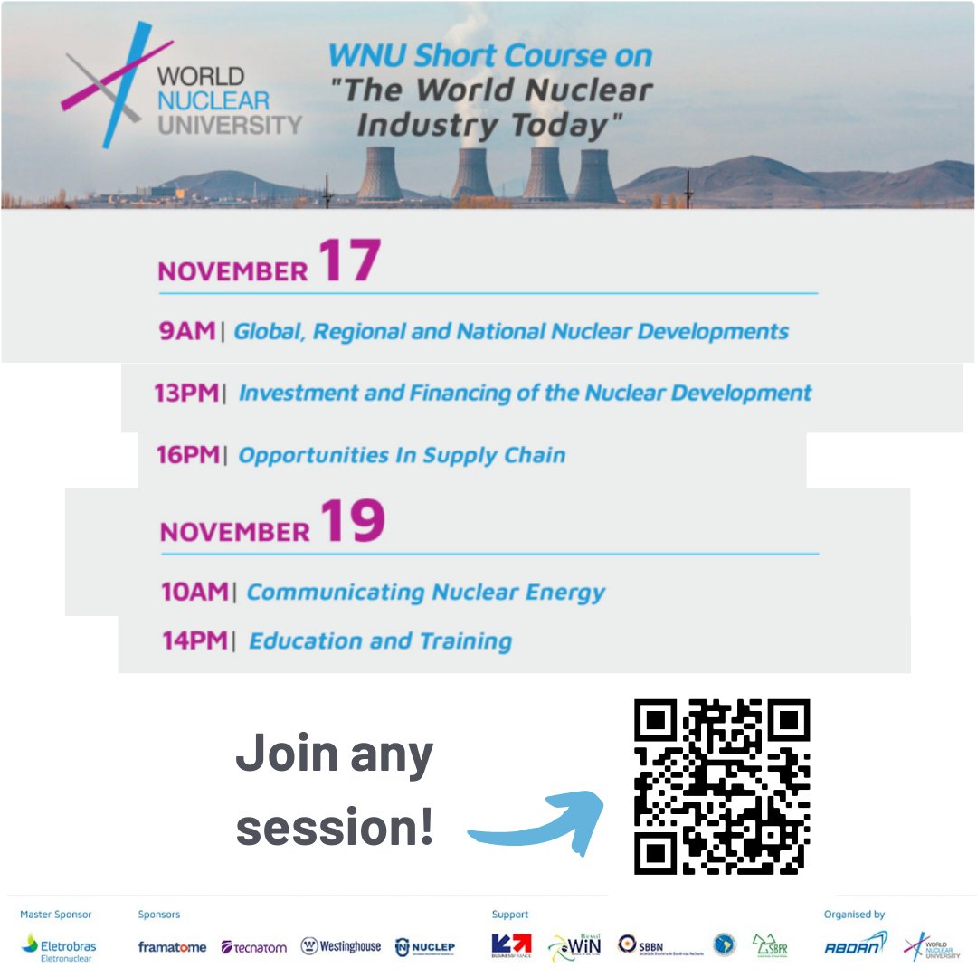 WorldNuclearUni's tweet photo. The World Nuclear Industry Today programme for Brazil and Latin America in timezone (GMT-3). All welcome to join any session at any time! 

https://t.co/9ntQoXGhiL

#wnu #abdan #electrobras #nucleareducation #nuclear #nuclearenergy #supplychain #nuclear4climate #Brazil https://t.co/WzdwjZYkL1