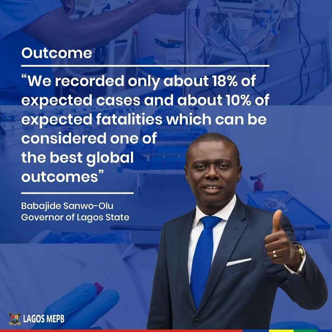 LagosMepb's tweet image. “Lagos State recorded only about 18% of expected cases and about 10% of expected fatalities, which can be considered one of the best global outcomes.” – Governor Babajide Sanwo-Olu
#mepb #lagos #Nigeria