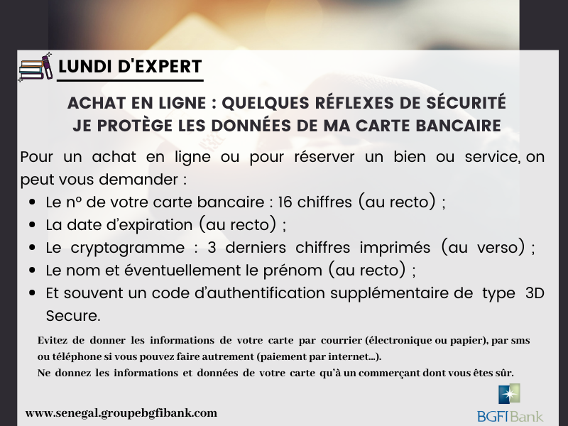 Ne donnez jamais le code confidentiel de votre carte bancaire, à qui que ce soit.
#BGFIBank_SN #money #finance #tips #investing