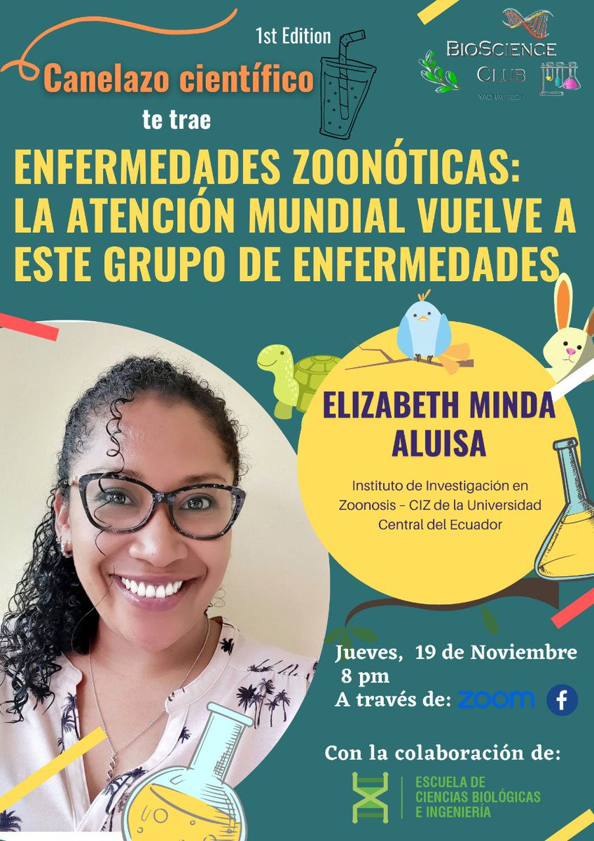 Este Jueves estaremos hablando de #zoonosis 🐮🐷🦠👩‍🔬🧬 con los chicos de BioScience Club YT, será increíble... ¡Invitados!

Para registrarte llena el siguiente formulario: forms.gle/NE74AcDt1Jk3kK…

📅19 nov
⏰8:00 pm, GMT-5

#YoDivulgoCienciaEc
#BichosCIZ
#DivulgaCienciaEC