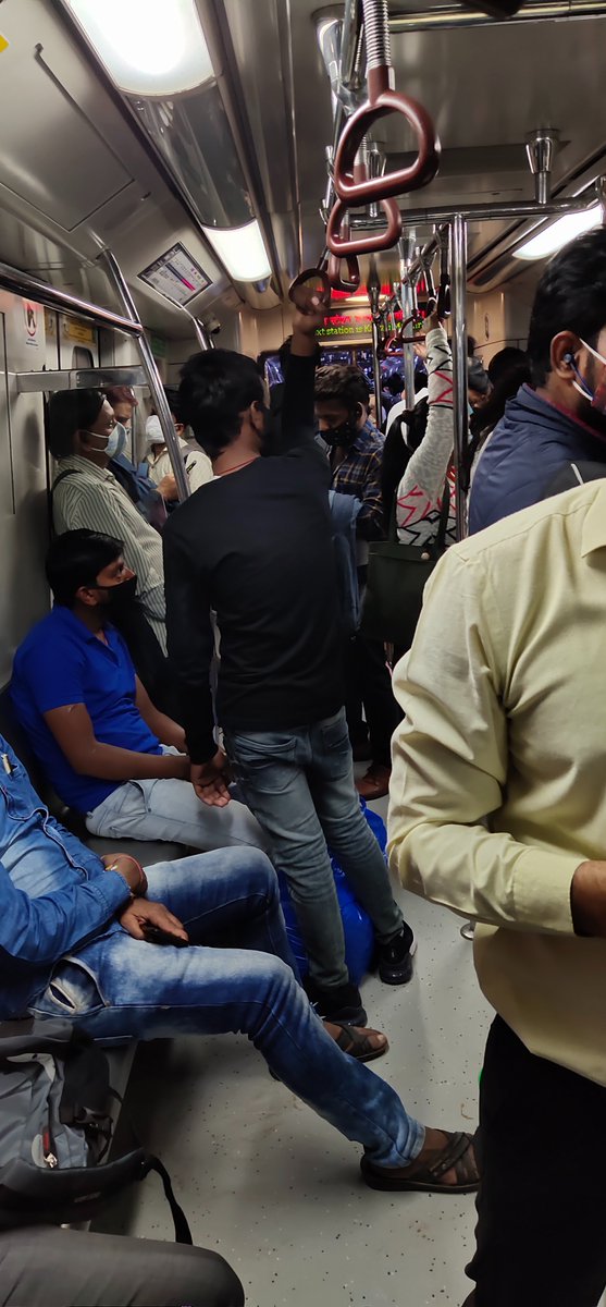 anurag136's tweet photo. @OfficialDMRC 
@ArvindKejriwal 
@PMOIndia 

Dear DMRC,
Is this your social distancing protocol? 
Metro is running with more than its sanctioned capacity.
People are sitting on the prohibited seats without wearing mask. https://t.co/xIeFLtWFPm