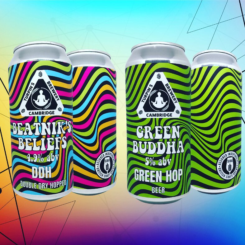 TurpinsBrewery's tweet photo. Two new beers here @TurpinsBrewery 🧘‍♀️🍻 Green Buddha Green Hop 5% brewed with Godiva hop delivered straight from the hop fields, thanks to @CharlesFaram 🍺💚 Beatnik’s Beliefs Double Dry Hopped 4.9% where we used Mosaic hop. Pretty labels? Printed by @ColorscanL https://t.co/K8WUKy5gWU