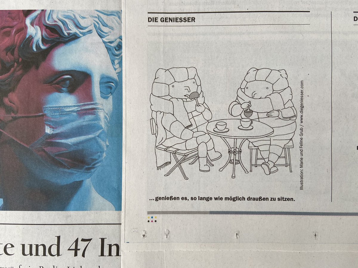 Die_Geniesser's tweet photo. Letzen Sonntag im @TSPSonntag  @Tagesspiegel ☀️• enjoy staying outside as long as possible 🥶
#diegeniesser #geniessen #derkälte #trotzen #frost #winter #drawing #illustration #tagesspiegel https://t.co/WvJwdgpV9K