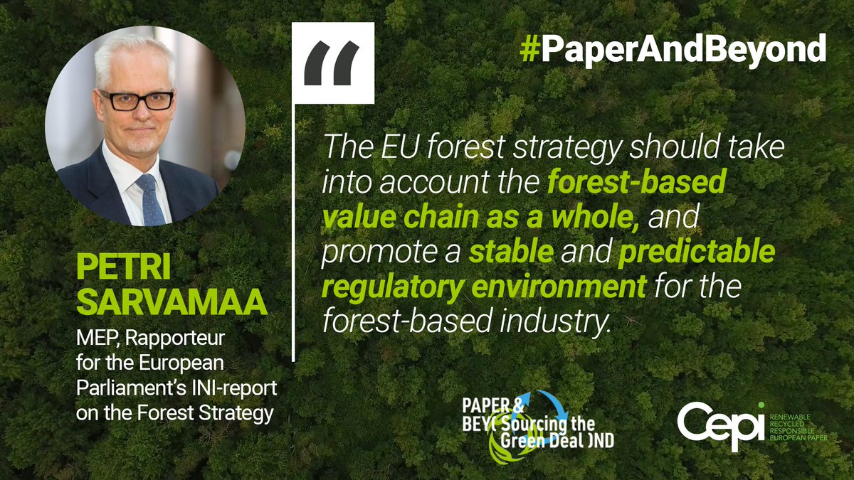 .<a href="/petrisarvamaa/">Petri Sarvamaa</a>, MEP &amp; Rapporteur for the <a href="/Europarl_EN/">European Parliament</a>, 
states: "We need to focus on the substitution of fossil-based alternatives and alternatives with a higher environmental footprint in industries such as construction, textiles, chemicals and packaging."

#paperandbeyond