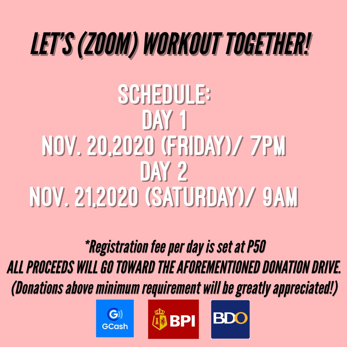 KamaezingGrace's tweet photo. #WorkOutHelpOut is a virtual 2-day fundraising activity meant not only to keep us all fit and healthy. It serves a purpose much bigger than our fitness alone. 100% of the proceeds will be given to the victims of the typhoon #Ulysses in Cagayan and Isabela. https://t.co/9mVguq6wPJ