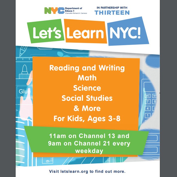 Have you been able to catch #LetslearnNYC yet? Tune in to ch 21 @ 9am &amp; ch 13 @ 11am every weekday for some fun, engaging lessons! <a href="/jdicres/">Joseph DiCrescento</a> <a href="/AbuinCelia/">Celia A</a>  @District8Supt <a href="/NYCTCP/">Teacher Leadership NYC Public Schools</a> <a href="/MsVelie/">Ms. Velie</a> @ULitCoachMarji <a href="/MsSalanitro/">Ms. Salanitro</a> @destined2teach3 <a href="/Ms_MDiaz48/">Madeline</a> <a href="/CanoLawson/">Jeanette Cano Lawson</a> @miribenz88 <a href="/dhaertel420/">Dana Haertel</a>