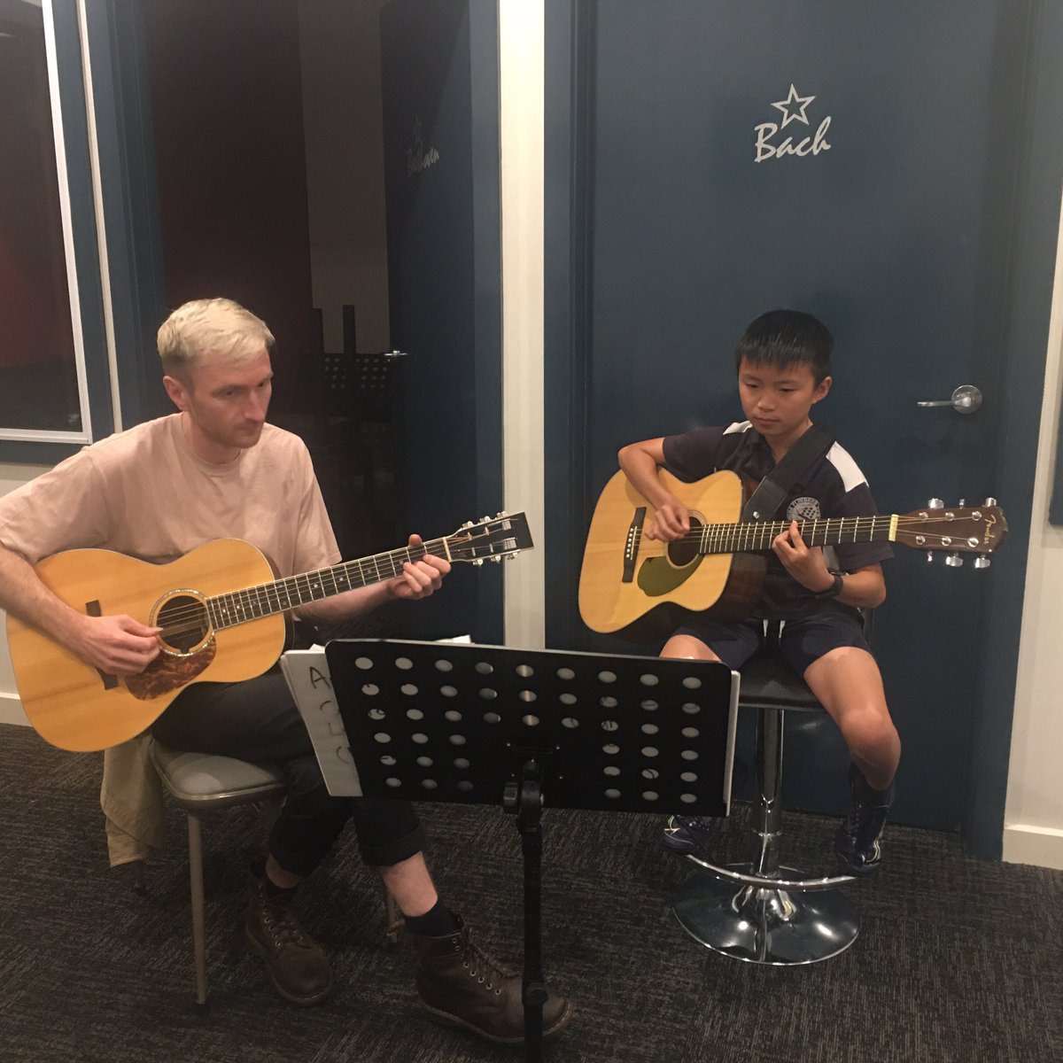 ForteMusicSchAG's tweet photo. We were all disappointed that our concert was cancelled but Mr Matt and Andrew had to show the school their fantastic duo. Great work guys we loved it https://t.co/9N6o3vXpiJ