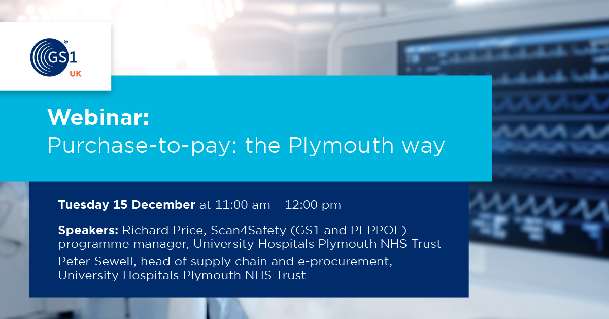 GS1 UK Healthcare (@gs1uk_hc) on Twitter photo For both trusts & suppliers, a streamlined #purchasetopay process makes a profound difference.
Join Richard & Peter from <a href="/UHP_NHS/">University Hospitals Plymouth NHS Trust</a> as they share experiences of improving #P2P with the suppliers they work with.
Register: bit.ly/3ni3vkx
#procurement #NHS #supplychain For both trusts & suppliers, a streamlined #purchasetopay process makes a profound difference.
Join Richard & Peter from <a href="/UHP_NHS/">University Hospitals Plymouth NHS Trust</a> as they share experiences of improving #P2P with the suppliers they work with.
Register: bit.ly/3ni3vkx
#procurement #NHS #supplychain